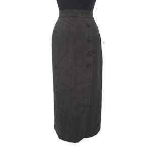 NEW NWT VTG 80s JARA Brown Blue Pinstripe Pencil Straight Cut Midi Skirt M